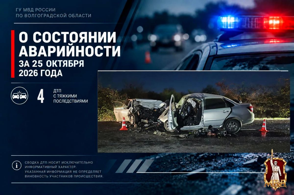 За прошедшие сутки в Волгоградской области зарегистрировано 4 дорожно-транспортных происшествия с тяжкими последствиями