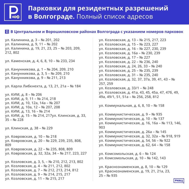 В Волгограде стали известны номера парковок, доступные для оформления резидентных разрешений В Волгограде стали известны номера парковок, доступные для оформления резидентных разрешений